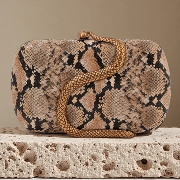 Elegant Brown Clutch with Gold Snake Accent
